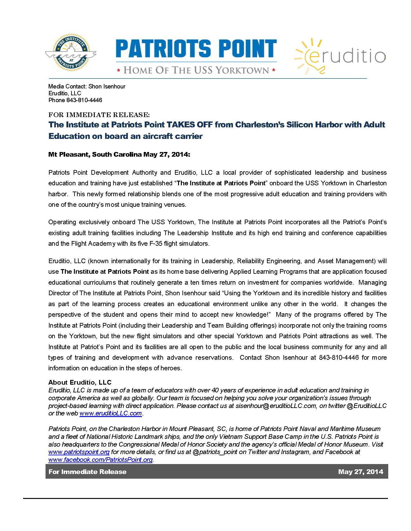 Institute at Patriots Point Press Release